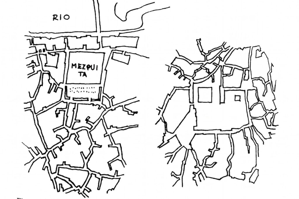 Alrededores de la mezquita de Córdoba y alrededores de la catedral de Toledo